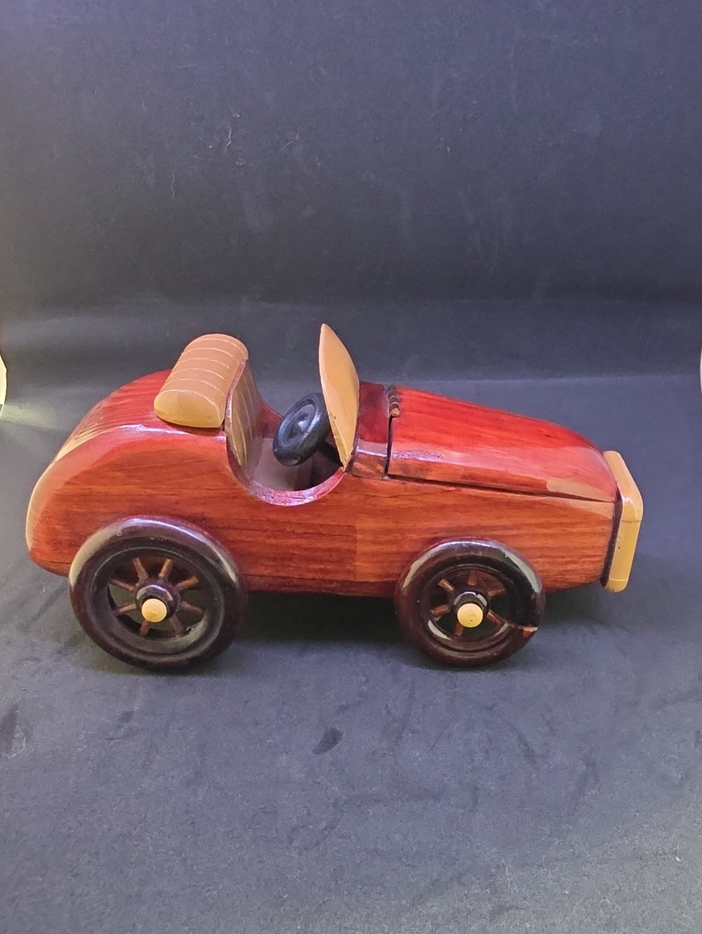 Handcrafted Russ Berrie & Co Red and Tan Wooden Toy Race Car